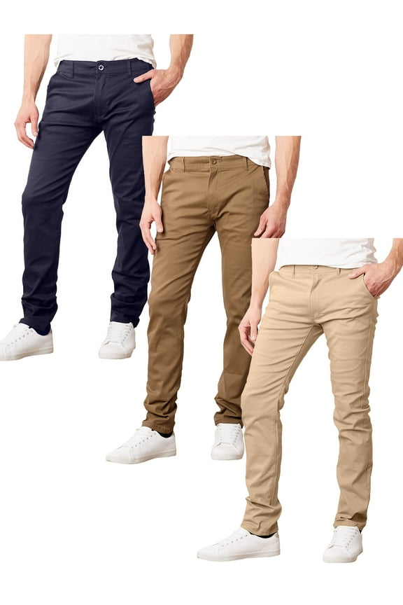 3-Pack Men's Super Stretch Slim Fit Everyday Chino Pants (Sizes, 30-42)