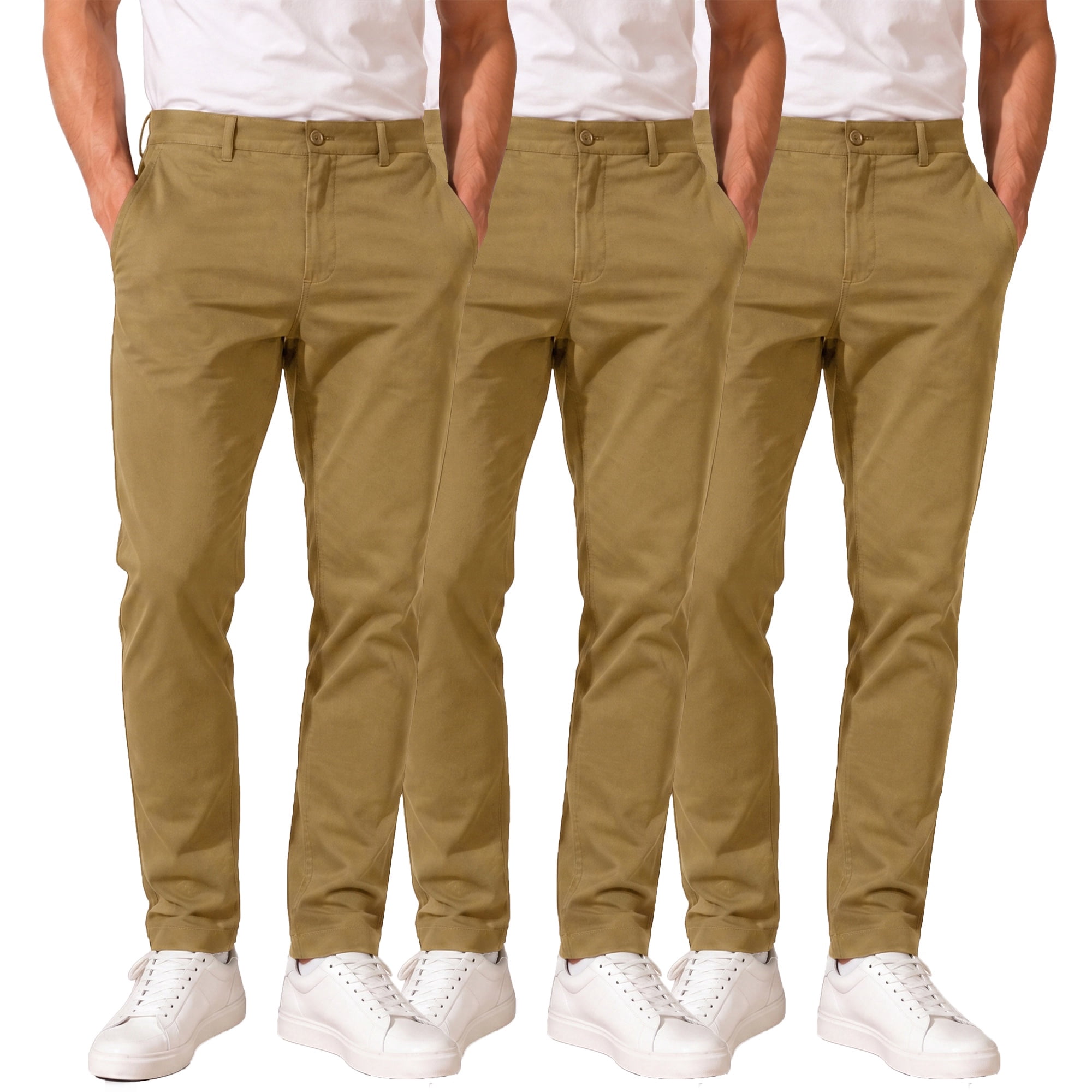 3-Pack Men's Super Stretch Slim Fit Everyday Chino Pants (Sizes, 30-42)