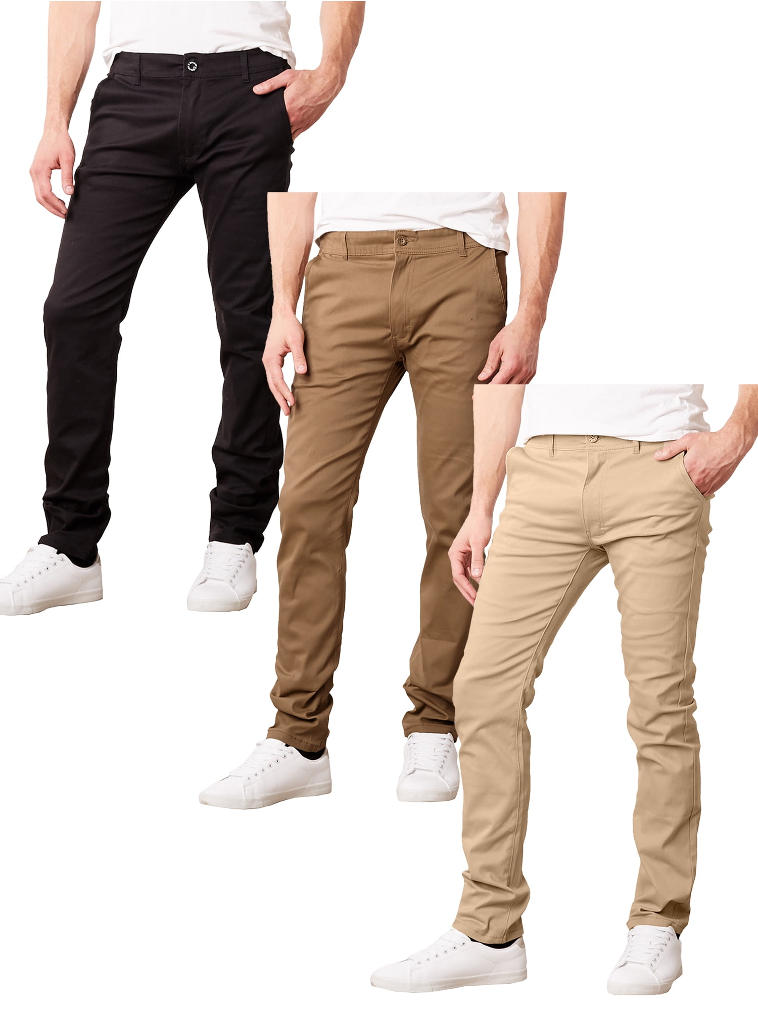 3-Pack Men's Super Stretch Slim Fit Everyday Chino Pants (Sizes, 30-42 ...