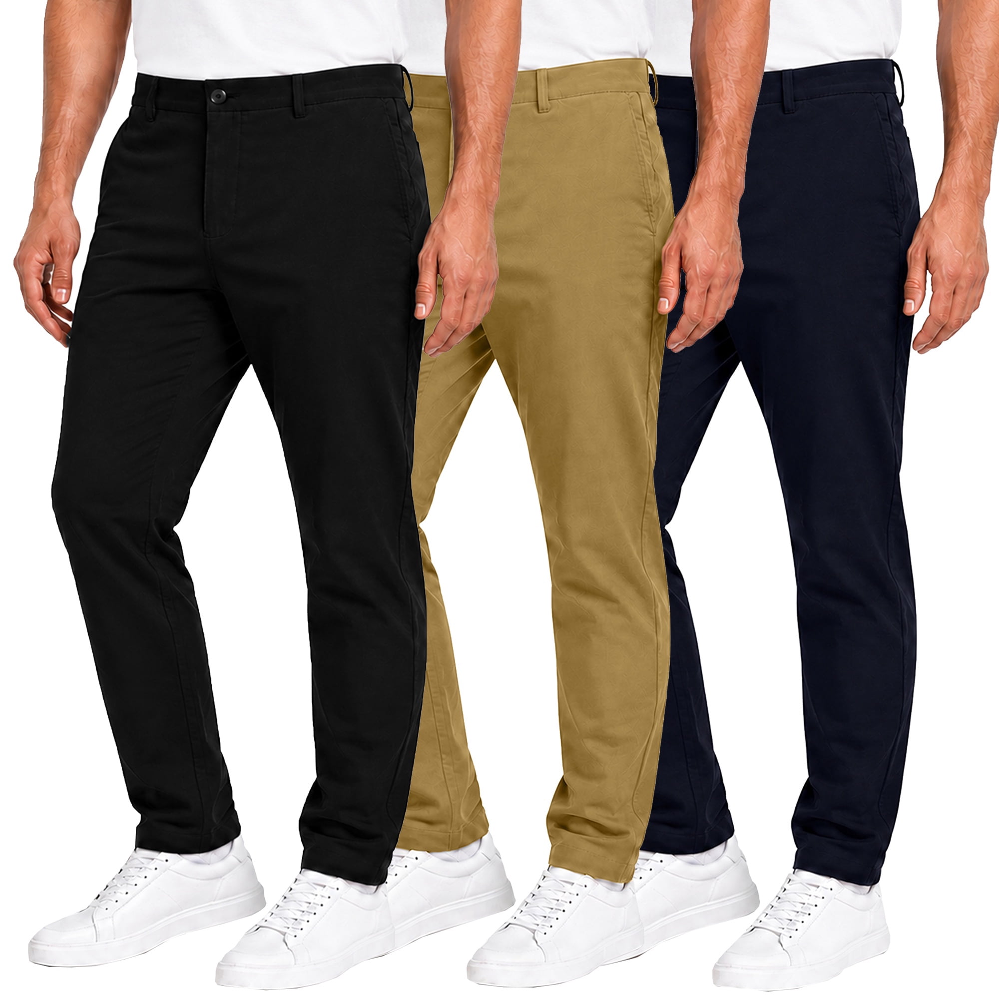 3-Pack Men's Super Stretch Slim Fit Everyday Chino Pants (Sizes