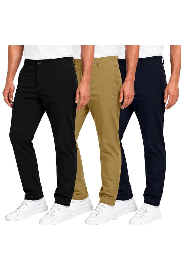 3-Pack Men's Super Stretch Slim Fit Everyday Chino Pants (Sizes, 30-42)