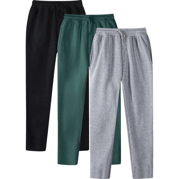 3 Pack Men's Sweatpants Athletic Drawstring Open Bottom Trousers Workout Running Lounge Pants with Pocket for Men
