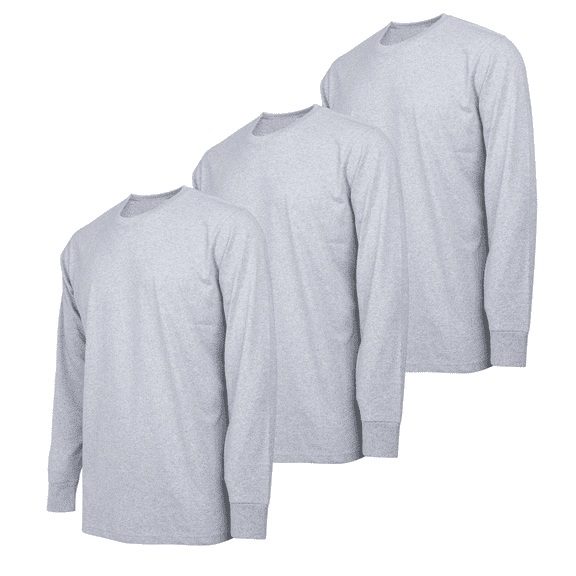 3 Pack Men's T-Shirts with Ridded Cuff Cotton Long Sleeve Crew Neck Classic Fit Tee Regular Big & Tall S-3XL Breathable Casual Menswear Tops Basic