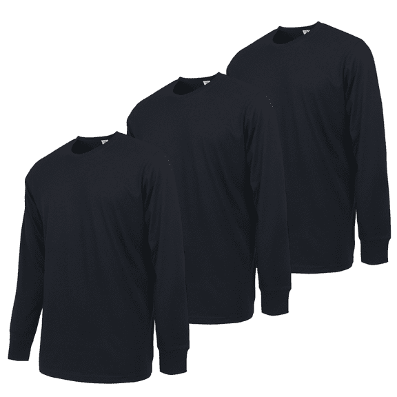 3 Pack Men's T-Shirts with Ridded Cuff Cotton Long Sleeve Crew Neck Classic Fit Tee Regular Big & Tall S-3XL Breathable Casual Menswear Tops Basic