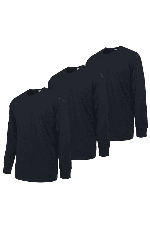 3 Pack Men's T-Shirts with Ridded Cuff Cotton Long Sleeve Crew Neck Classic Fit Tee Regular Big & Tall S-3XL Breathable Casual Menswear Tops Basic