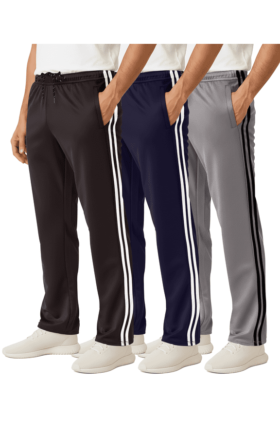 3 Pack: Men's Mesh Open Bottom Sweatpants Gym Active Athletic Workout Casual Pants with Pockets (Big & Tall)