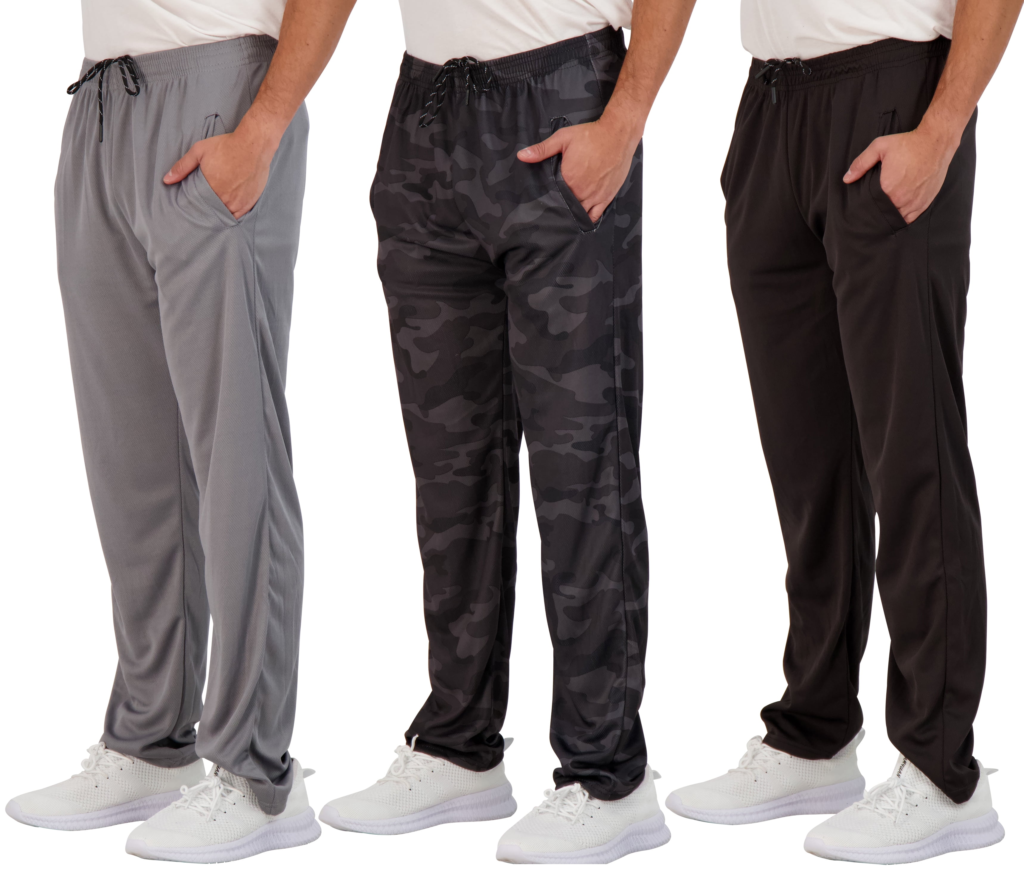 3 Pack Men s Active Moisture Wicking Tech Mesh Open Bottom Sweatpants for Gym Lounge Walmart
