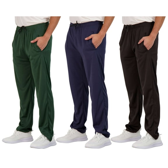 Real Essentials 3 Pack: Men's Mesh Athletic Gym Workout Lounge Open Bottom Sweatpants with Pockets (Available In Big & Tall)