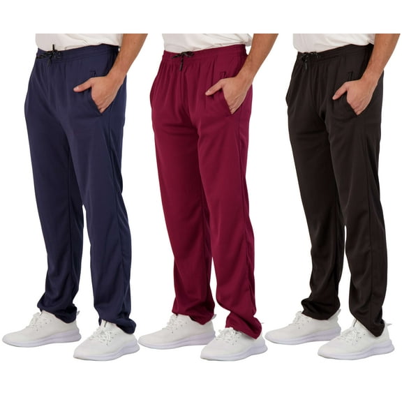 Real Essentials 3 Pack: Men's Mesh Athletic Gym Workout Lounge Open Bottom Sweatpants with Pockets (Available In Big & Tall)