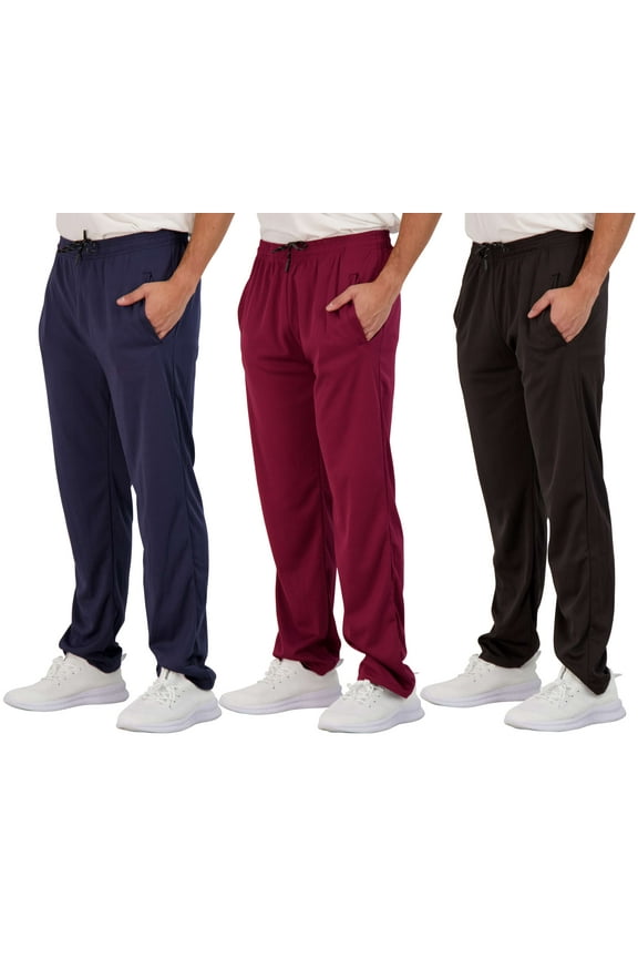 3 Pack: Men's Mesh Athletic Gym Workout Lounge Open Bottom Sweatpants with Pockets (Available In Big & Tall)