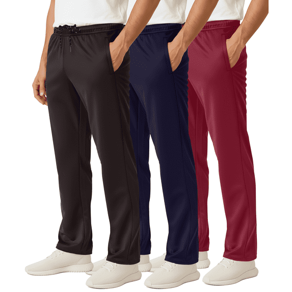 Real Essentials 3 Pack: Men's Mesh Open Bottom Sweatpants Gym Active Athletic Workout Casual Pants with Pockets (Big & Tall)