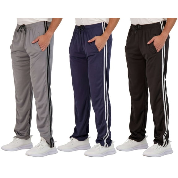 Real Essentials 3 Pack: Men's Mesh Athletic Gym Workout Lounge Open Bottom Sweatpants with Pockets (Available In Big & Tall)