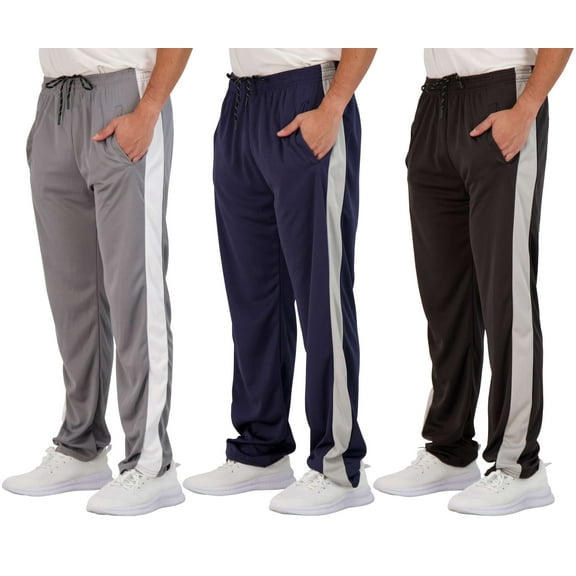 Real Essentials 3 Pack: Men's Mesh Athletic Gym Workout Lounge Open Bottom Sweatpants with Pockets (Available In Big & Tall)