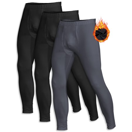 3 Pack Men's Thermal Underwear Bottom Fleece Lined Pant Long Johns Leggings for Men Base Layer for Cold Weather Black-Black-Grey XXL