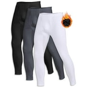 ZUTY 3 Pack Men's Thermal Underwear Bottom Fleece Lined Pant Long Johns Leggings for Men Base Layer for Cold Weather Black-White-Grey S