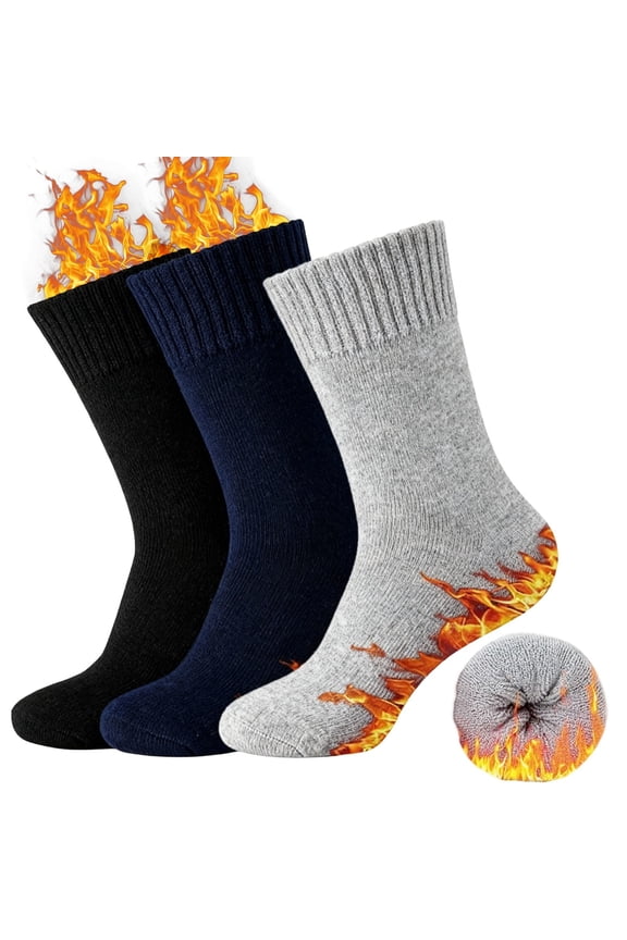 3-Pack Men's Thermal Winter Socks Wool Blend, Size 13-18, Cushioned Hiking & Work Socks
