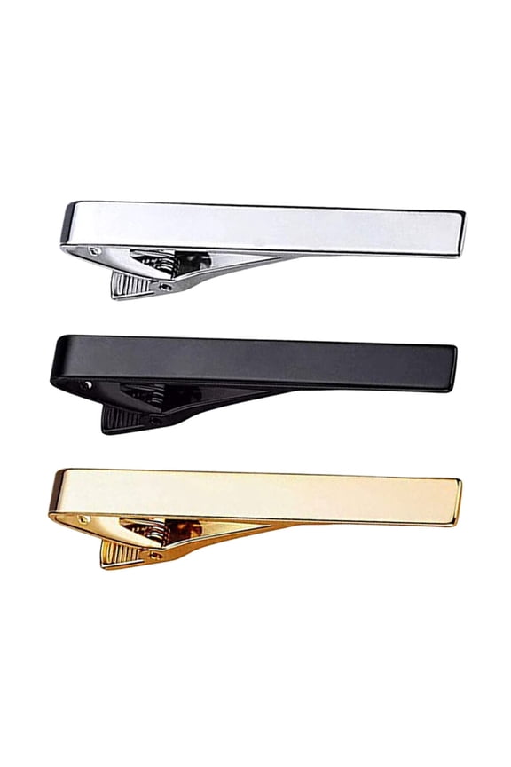 3 Pack Men's Tie Clips, Silver Gold Black Tie Bar Clip Set for Regular Ties, Necktie Accessories for Wedding Business Office, Copper, Fashion
