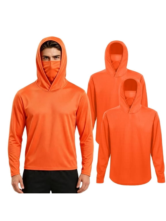 3-Pack Men's UPF 50+ Long Sleeve Sun Hoodie with Face Mask,Lightweight Breathable Stretch Quick Dry Shirt for Fishing Hiking Outdoor Work