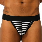 3 Pack Men's Underwear Panties Low Waist Thong Solid Color Cotton Lifting Double Thong Briefs For Men,Black,M