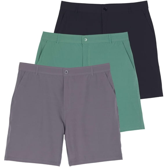 3 Pack: Mens 7" Golf Shorts Pockets - Flat Front Casual Work Workout Active Hiking Sport