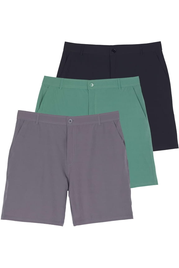 3 Pack: Mens 7" Golf Shorts Pockets - Flat Front Casual Work Workout Active Hiking Sport