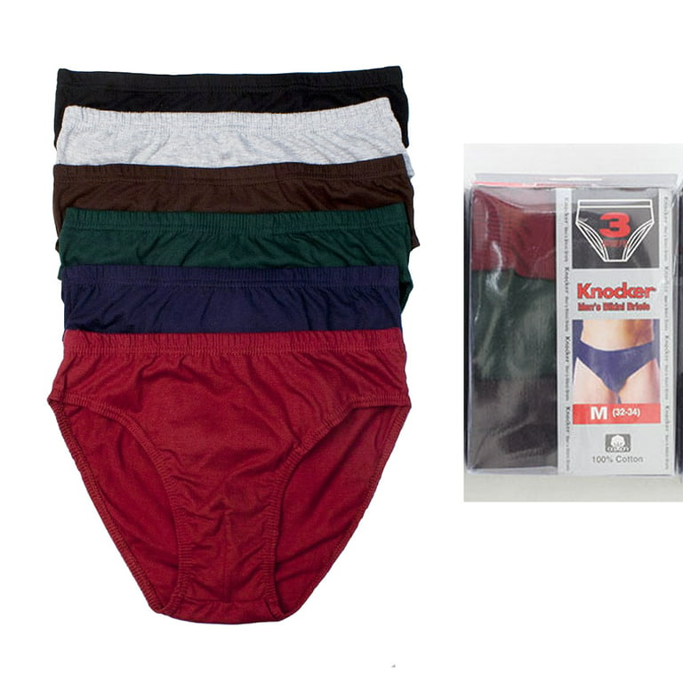 3 Pack Mens Bikinis Briefs Underwear 100% Cotton Solid Knocker Size Medium  32-34