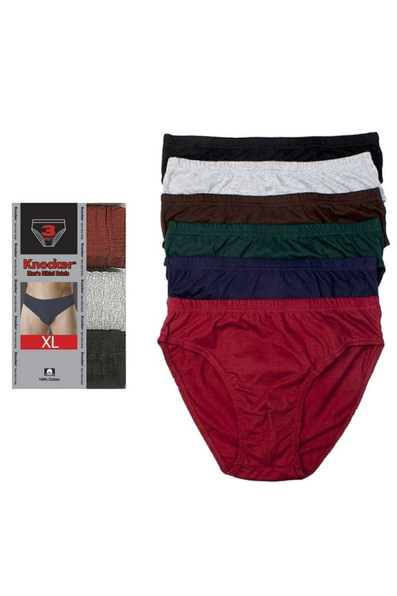 3 Pack Mens Bikinis Briefs Underwear 100% Cotton Solid Knocker Size XLarge 40-42