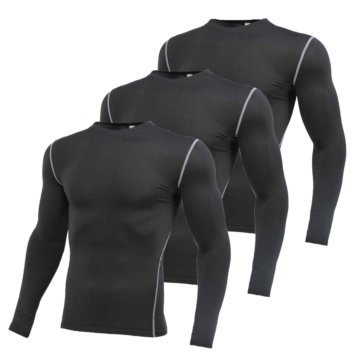3 Pack Mens Compression Long Sleeve UV Protection Cooling Dry Fit