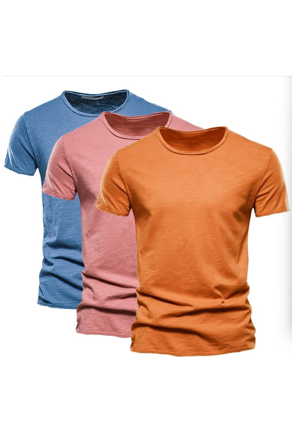 3 Pack Mens Cotton T-Shirts XL-5X Plus Size Short Sleeve Crewneck Tshirts Shirts Casual Pullover Slim-Fit Solid Color Basic Tees Tops
