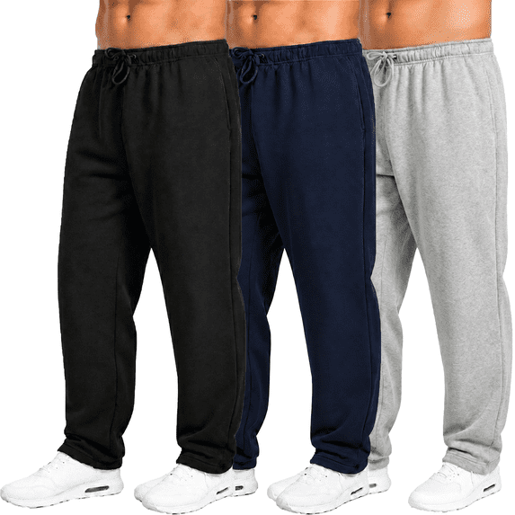 Men’s 3-Pack Heavyweight Fleece Sweatpants – Open Bottom Joggers for Gym & Casual Wear (S-3XL)