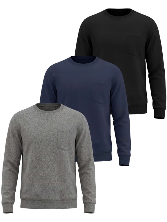3 Pack Mens Fleece Pocket Sweatshirt Pullover Long Sleeve Shirts Sweater