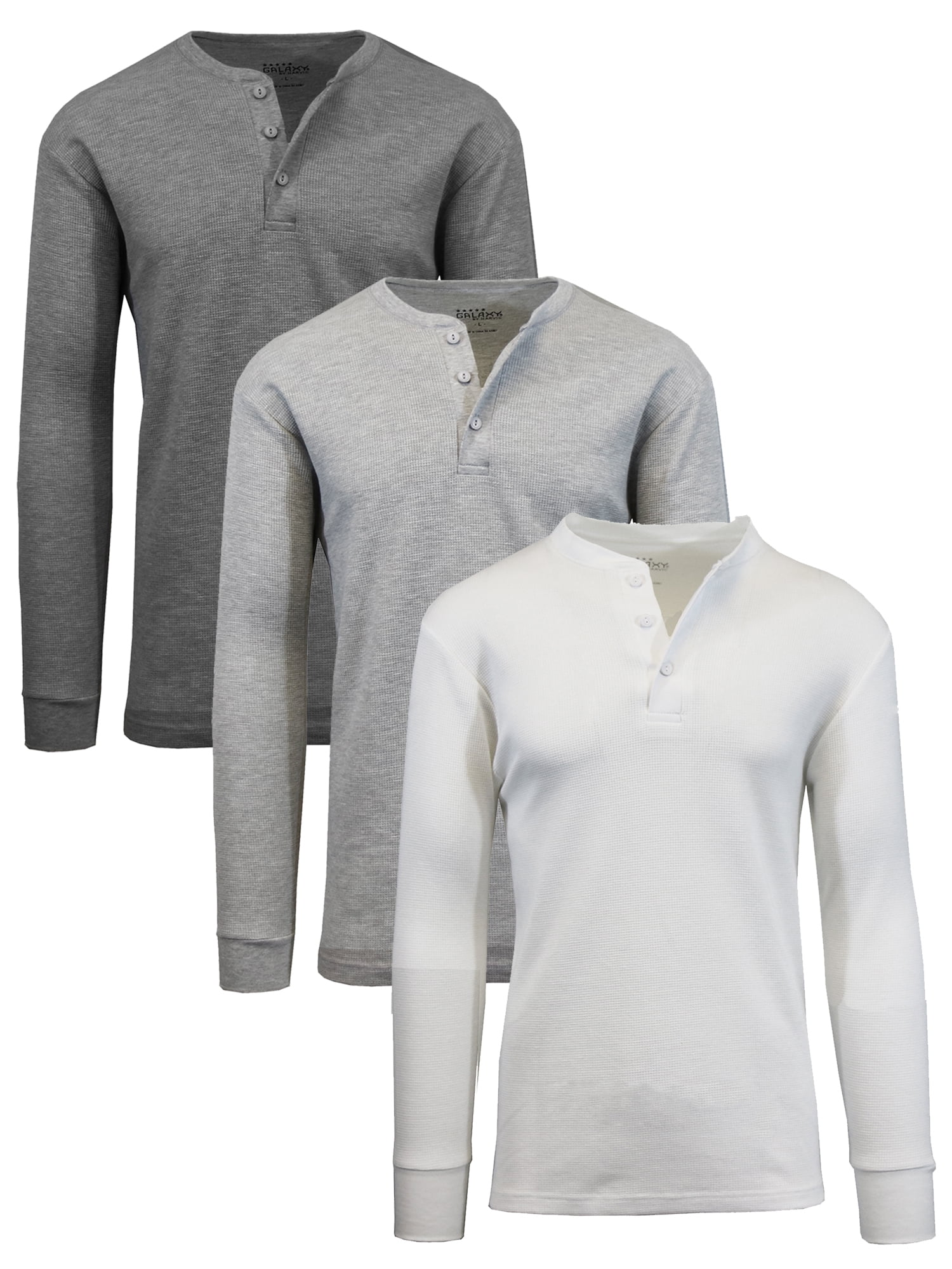 Mens 3-Pack Waffle Knit Thermal Long Sleeve Henley Shirts Tops (S