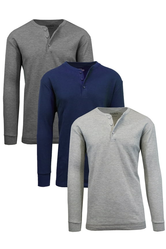 3-Pack Mens Long Sleeve Henley Thermal Tee (S-3XL)