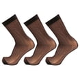 thumbnail image 1 of 3-Pack Mens Mid Calf Sheer Silk Nylon Dress Socks (Brown (Style 2)), 1 of 7