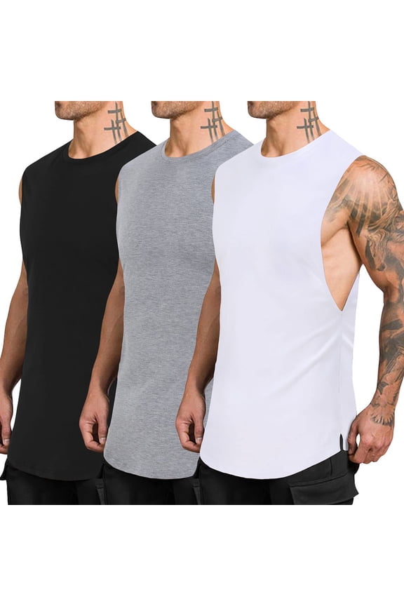 3 Pack Mens Muscle Tank Tops Quick Dry Sleeveless Cut Off Shirts Bodybuilding Gym Workout Shirt