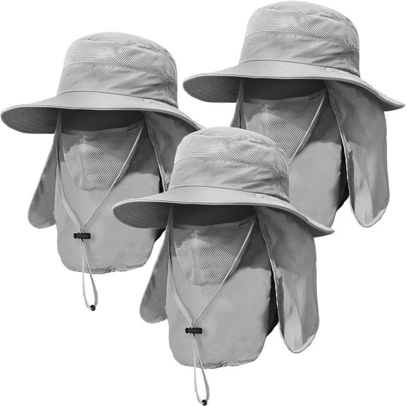 3 Pack Mens Outdoor Wide Brim Fishing Hat,UPF 50+ Sun Protection Cap with Face Neck Flap for Hiking & Garden