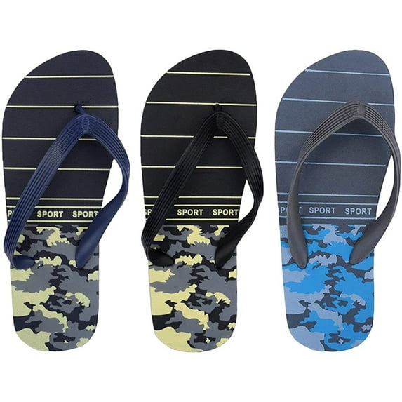 3 Pack Mens Pool Beach Rubber Waterproof Flip Flops Sandals Surfing Summer Travel Shower Shoes Teen Boys Size 9 Camo Print