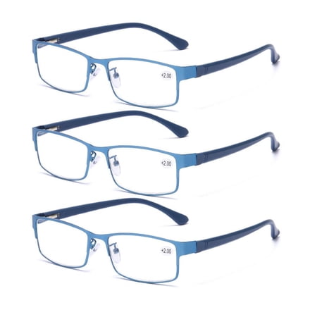 3 Pack Mens Rectangular Reading Glasses Metal Spring Hinges Business Readers Presbyopic glasses