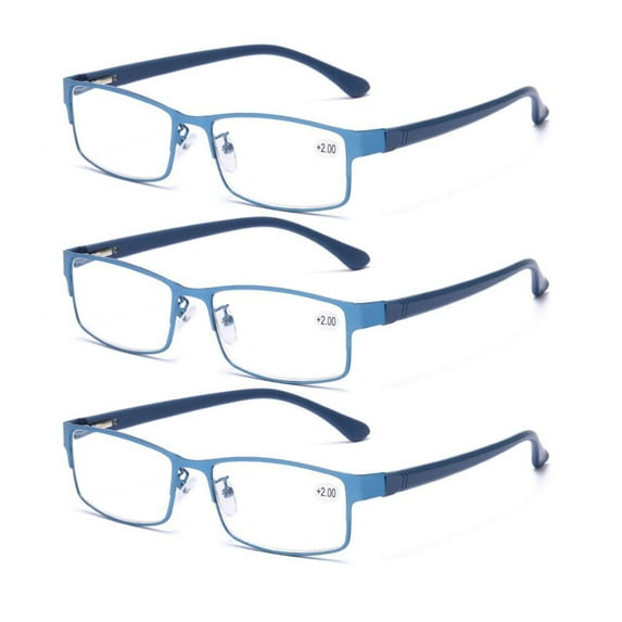 3 Pack Mens Rectangular Reading Glasses Metal Spring Hinges Business Readers Presbyopic glasses