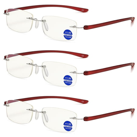 3 Pack Mens Rimless Reading Glasses Blue Light Blocking TR Readers Presbyopic glasses