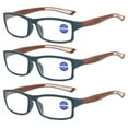 thumbnail image 1 of 3 Pack Mens Rimmed Sport Reading Glasses +2.5, Womens Blue Light Blocking Plastic Dark Blue Frame Brown Temple Readers 2.5, 1 of 4