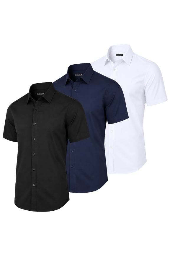 3-Pack Mens Short Sleeve Slim-Fit Design Dress Shirts (S-3XL)