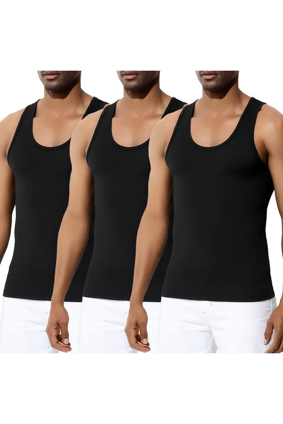 3 Pack Mens Stretch Tank Top Slim Fit Comfortable Undershirt for Workout Casual