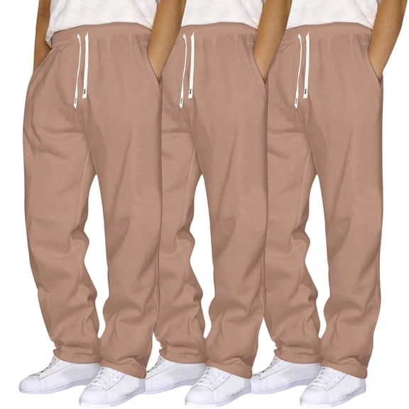 3 Pack Mens Sweatpants Open Bottom Baggy Track Pants Straight Leg Fleece Loose Fit Gym Athletic Sweatpants with Pockets,Khaki S