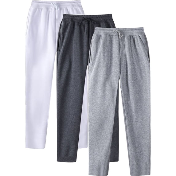 3 Pack Mens Sweatpants with Pockets and Drawstring Elastic Waist Pants Athletic Workout Casual Solid Color Straight Leg Multipack Joggers Pant