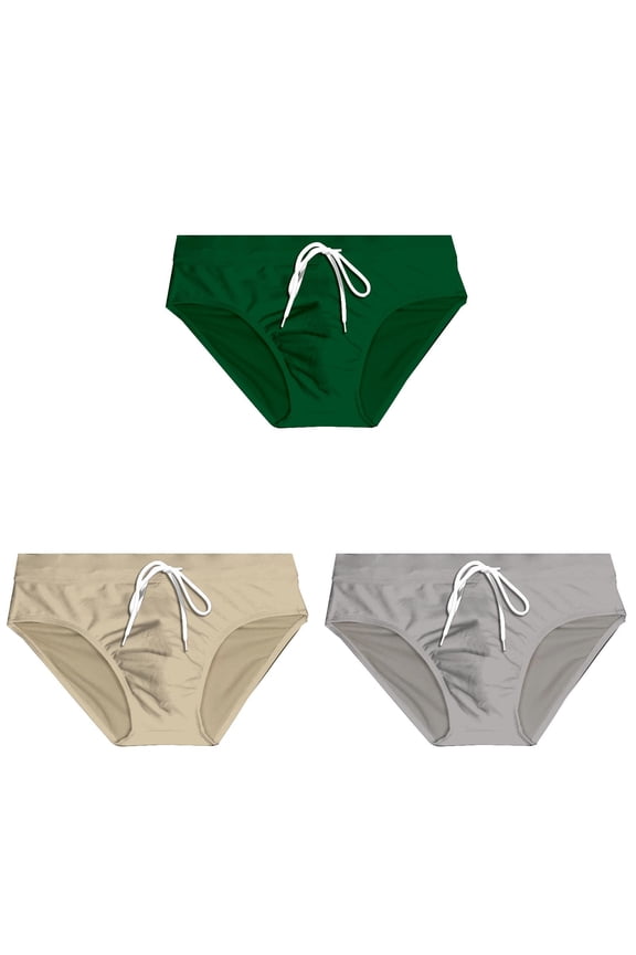 3 Pack Mens Swim Briefs Quick Dry Drawstring Underpants Breathable Swimsuit Beach Soft Thong Bikini Underwear Sport L
