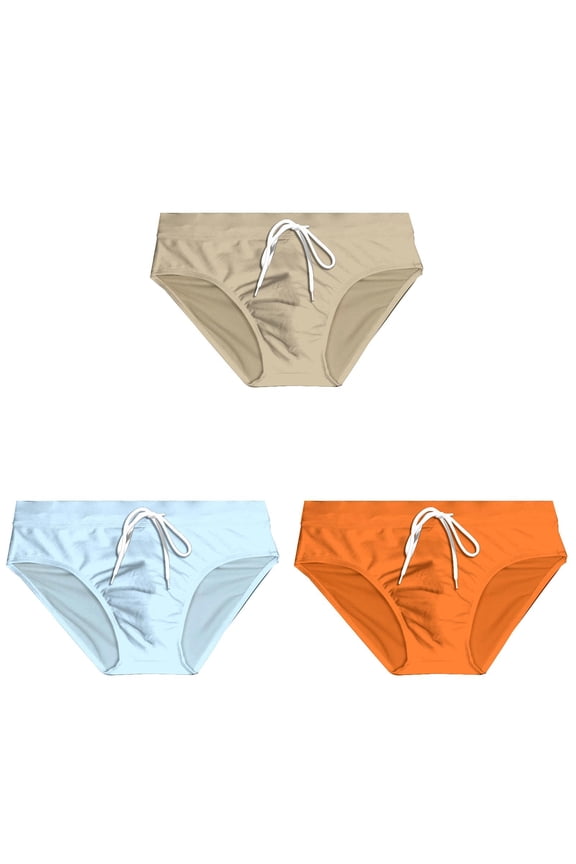 3 Pack Mens Swim Briefs Quick Dry Drawstring Underpants Breathable Swimsuit Beach Soft Thong Bikini Underwear Sport XXL