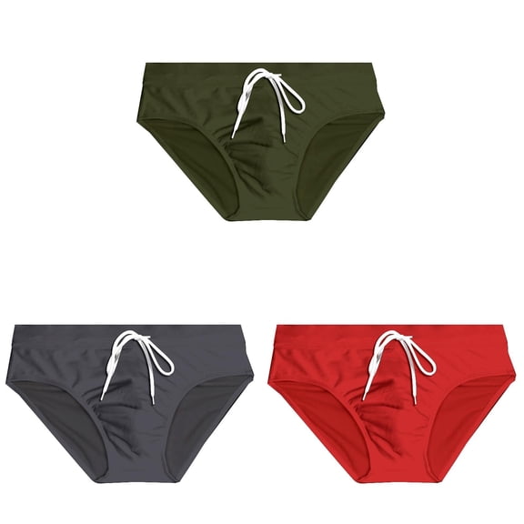 3 Pack Mens Swim Briefs Quick Dry Drawstring Underpants Sport Swimsuit Breathable Beach Soft Thong Bikini Underwear S