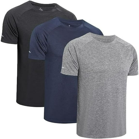 3 Pack Mens T Shirts Dry Fit Gym Tops for Men Crew Neck Running Top Moisture Wicking Active Athletic Short Sleeve Shirts Plain Workout Shirts