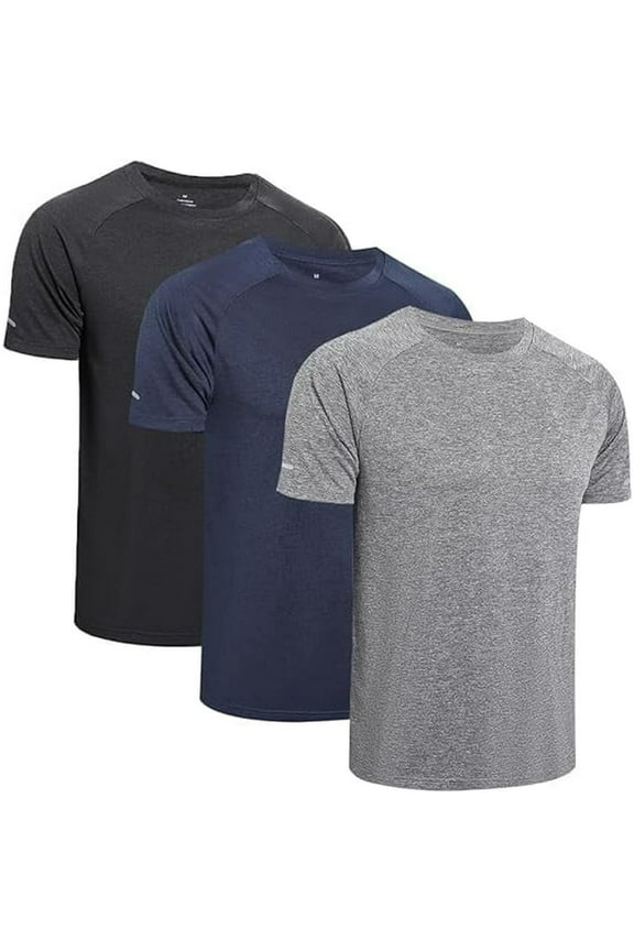 3 Pack Mens T Shirts Dry Fit Gym Tops for Men Crew Neck Running Top Moisture Wicking Active Athletic Short Sleeve Shirts Plain Workout Shirts
